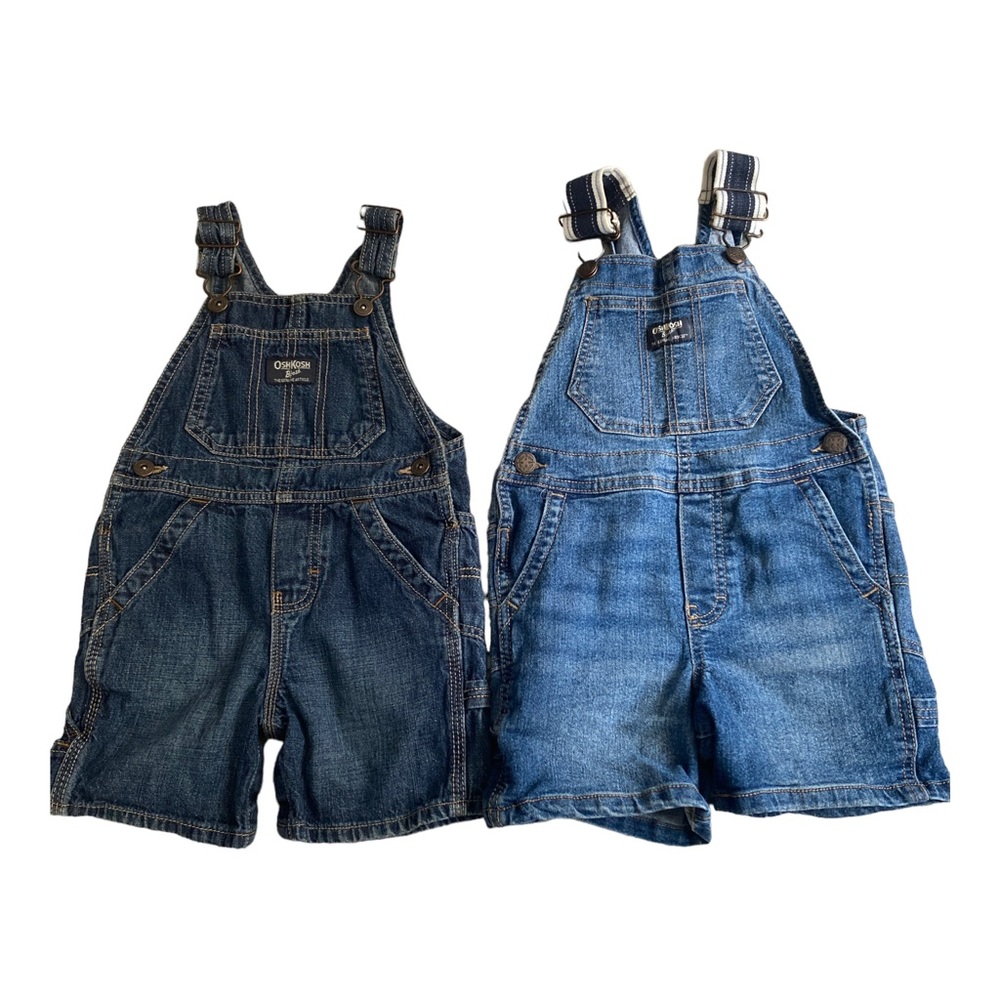 Oshkosh B’Gosh Vestbak Toddler Size 3T Blue Denim Overall Shorts Adj Strip - Picture 1 of 15